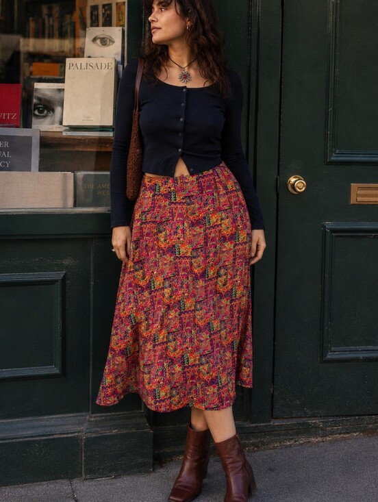 Unbranded Dresses & Skirts - Vintage 80s/90s Geometric Psychedelic Midi Skirt Sz M Polyester Pink